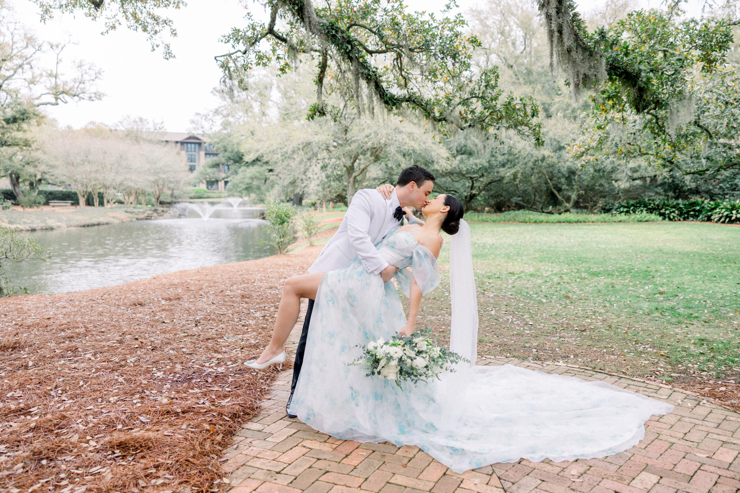 bride and groom portrait at grand hotel in fairhope alabama